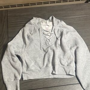 Like New! Victoria Secret - Gray Lace-Up Cropped Hoodie - size Small